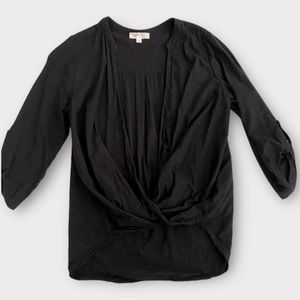 Byron Bay Women’s Top Medium Blouson Wrap High Low Hem Roll Tab Sleeve Beachy